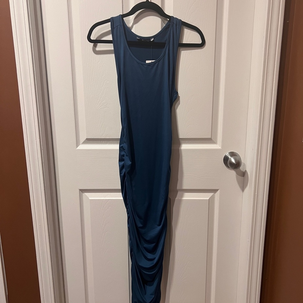 Sexy Dark Teal Ruched Midi Tank Dress